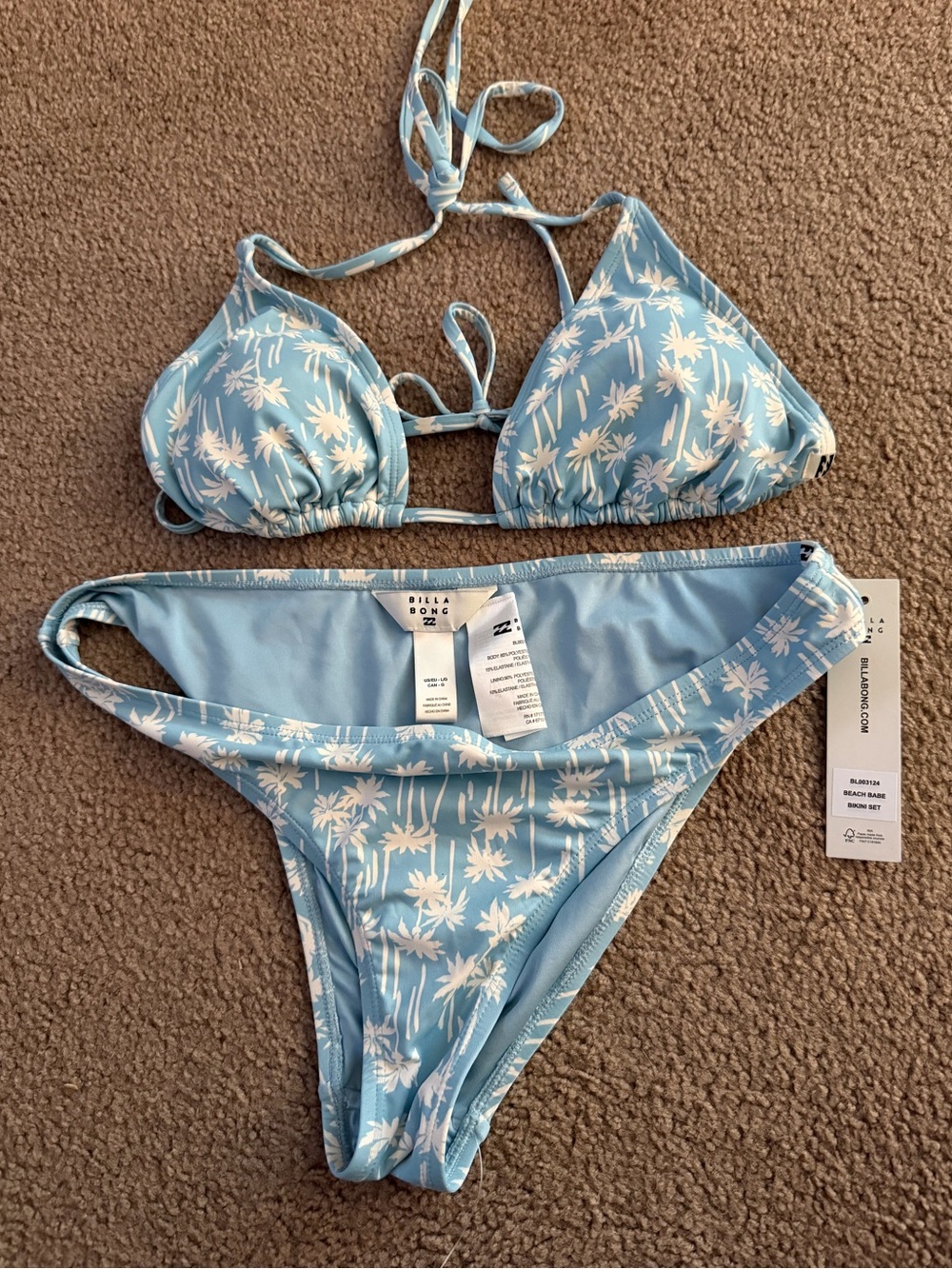 Billabong Light Blue & White Palm Triangle Bikini